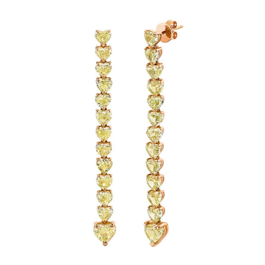 Gold Heart-Shaped Fancy Diamond Dangle Earrings, 18K Gold, view 2