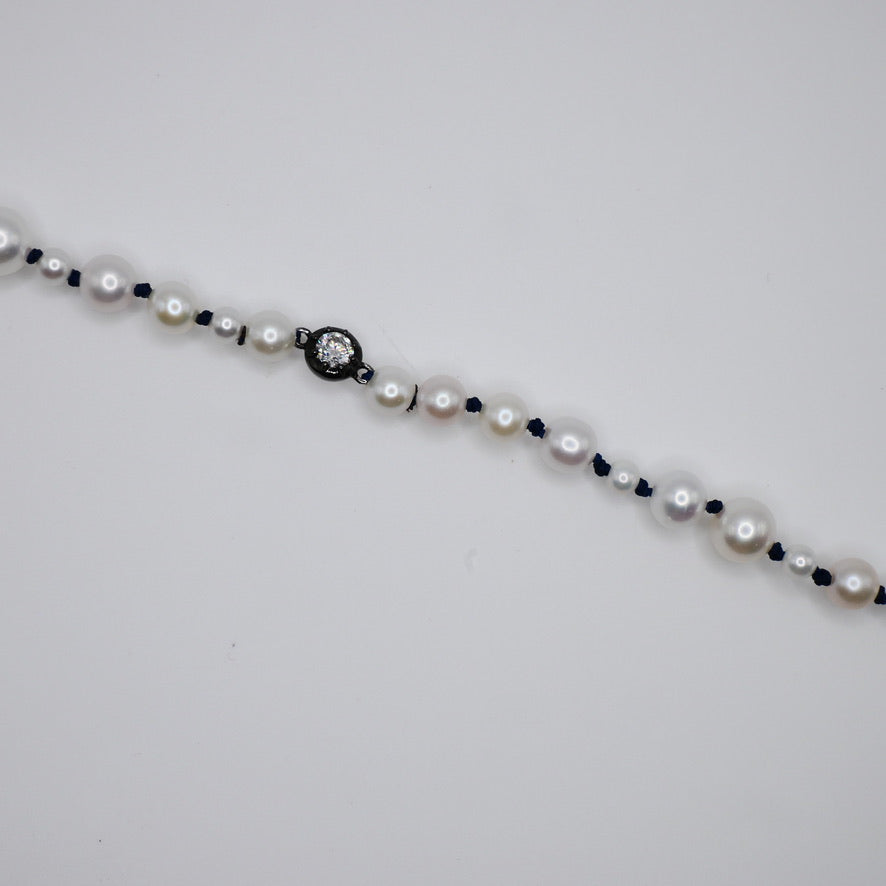 Collier de perles d'eau douce graduées avec diamant de laboratoire serti à la géorgienne sur cordon de soie, 16 pouces