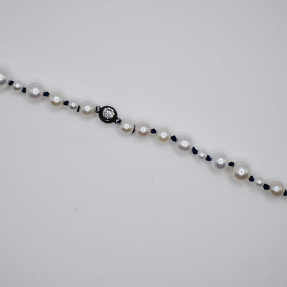 Collier de perles d'eau douce graduées avec diamant de laboratoire serti à la géorgienne sur cordon de soie, 16 pouces