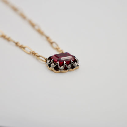 Lab Ruby Gold Trombone Chain Necklace, 18K Gold, view 3