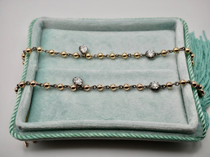 Georgian Victorian Art Deco Ball Chain Multi Stone Bracelet, Lab Diamond or Moissanite, view 5