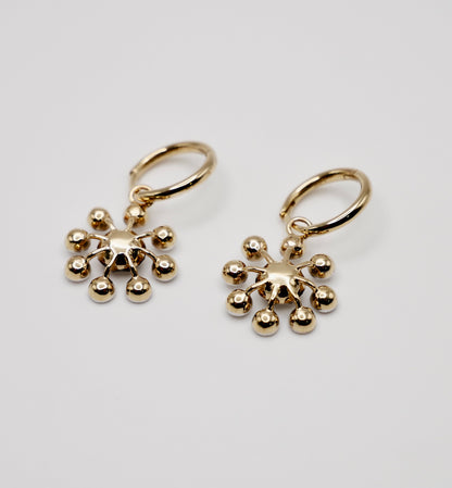 Moissanite and Gold Dandelion Hoop Earrings, view 4