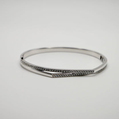 Diamond Bangle with Dual Pavé Rows, 18K Gold