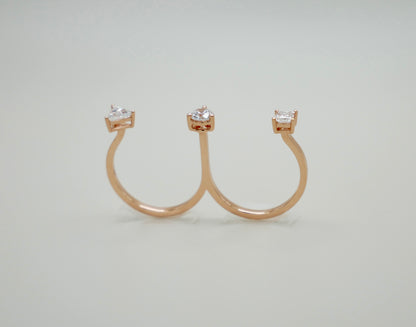 Gold Princess, Triangle and Round Diamond Double Ring, 18K Gold, view 4