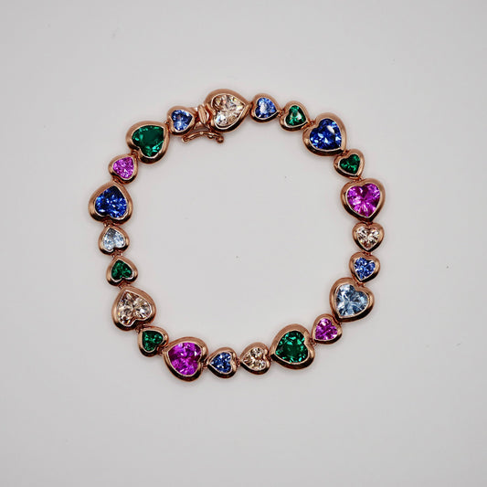 Rainbow Heart Tennis Bracelet in 18K Gold Filled or 14K/18K Solid Gold