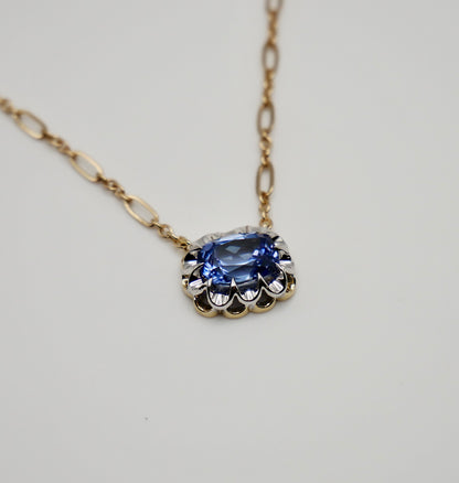 Elongated Cushion Lab Grown Sapphire Gold Trombone Chain Necklace, 18K Gold, view 2