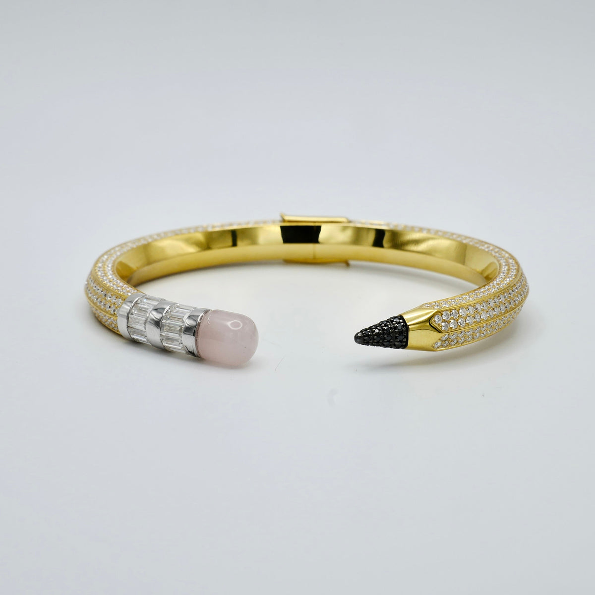 Pave Pencil Bangle with Moissanite and Pink Nephrite