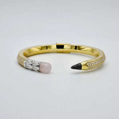 Pave Pencil Bangle with Moissanite and Pink Nephrite
