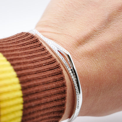 Diamond Bangle with Dual Pavé Rows, 18K Gold, view 2