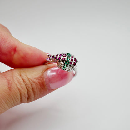 Shrimp Sushi Ring with Lab Rubies, 14K Gold, view 2