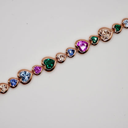 Rainbow Heart Tennis Bracelet in 18K Gold Filled or 14K/18K Solid Gold, view 4