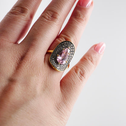 Pink Pear Moissanite Cocktail Ring, 18K Gold Filled, view 9