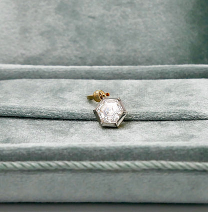 Georgian Victorian Ball Chain Hexagon Honeycomb Moissanite/Diamond Pendant, 18K Gold, view 9