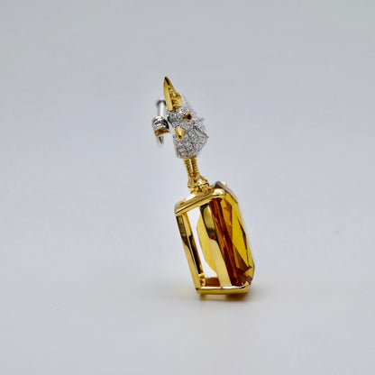 Bird Brooch with Elongated Cushion Citrine and Moissanites, 18K Gold Filled, view 4