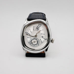 Men's Gold and Navy Leather Strap Barrel Vintage Inspired Watch