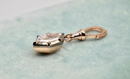 Georgian Victorian Ball Chain Hexagon Lab Diamond or Moissanite Pendant, 18K Gold, view 3