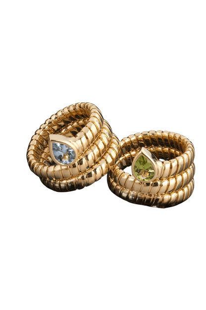 Tubogas Serpenti Snake Ring with Peridot, 18K Gold, view 8