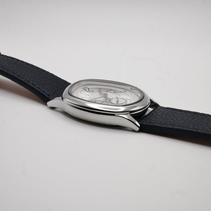 Men's Gold and Navy Leather Strap Barrel Vintage Inspired Watch, view 4