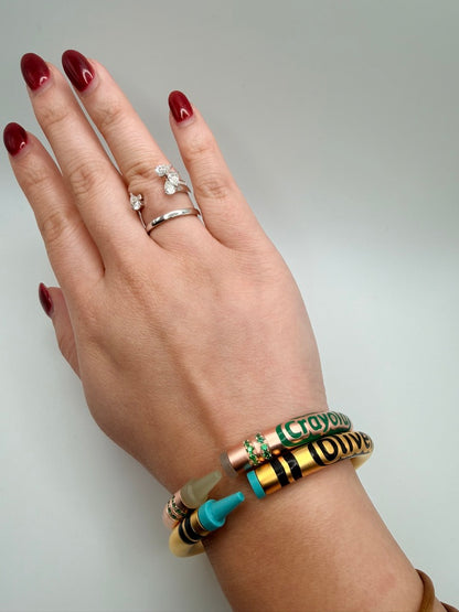 Customizable Crayon Bracelet with Turquoise Tips and Black Accents, view 5