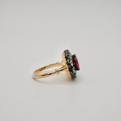 Lab Ruby and Diamond Cluster Ring in Georgian Collet Setting, view 5