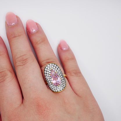 Pink Pear Moissanite Cocktail Ring, 18K Gold Filled, view 10