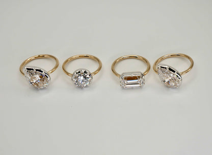 Georgian Victorian Tilted Pear Ring, Lab Diamond or Moissanite, 14K Gold, view 7