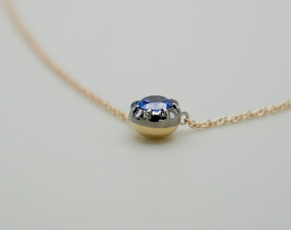 Round Lab Sapphire Georgian Victorian Gold Necklace, 18K Gold, view 4