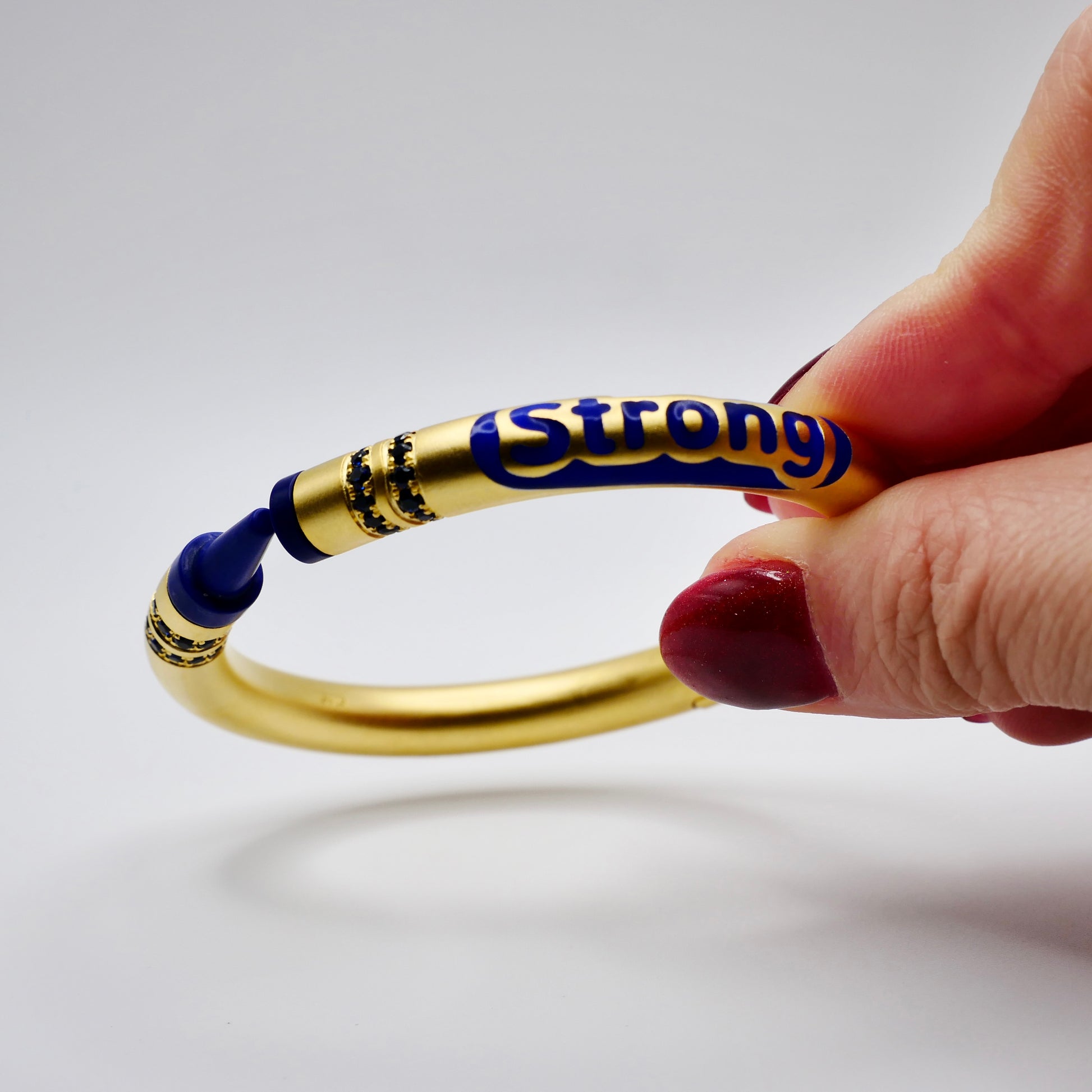 Customizable Crayon Bracelet in 18K Gold Filled with Blue Lapis and Blue Moissanites | Nadine Ghosn style | Drake jewelry | Justin Bieber jewelry | Beyonce jewelry | novelty fun fine jewelry | by Disco Marshmallow