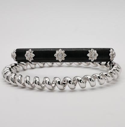 Engraved Fabric Silk Diamond Bangle, 18K Gold, view 5