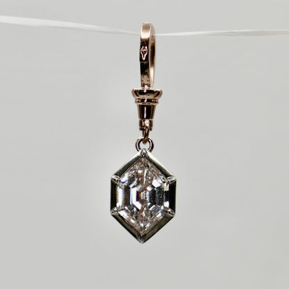 Georgian Victorian Ball Chain Hexagon Lab Diamond or Moissanite Pendant, 18K Gold