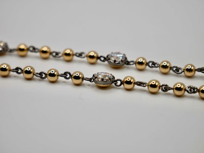 Georgian Victorian Art Deco Ball Chain Necklace with 7 Diamonds or Moissanites, view 3