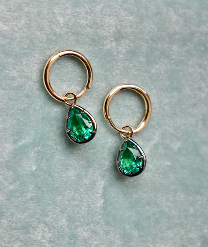 Pear Cut Emerald Georgian Victorian Gold Earrings, 18K Gold, view 4