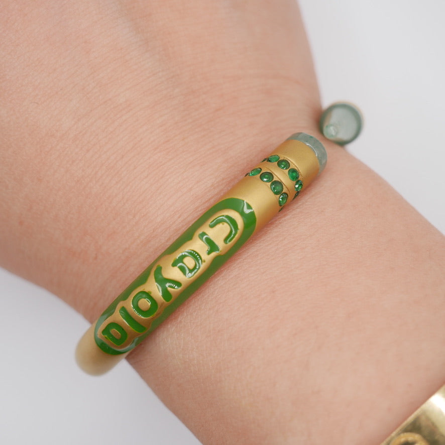 Crayon Bracelet with Nephrite and Lab Emeralds, 18K Gold Filled, Ready to Ship