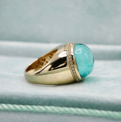 Aquamarine Cabochon Ring with Hidden Opening Starfish, view 7