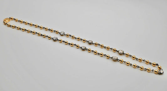 Georgian Victorian Art Deco Ball Chain Necklace with 7 Diamonds or Moissanites, view 2