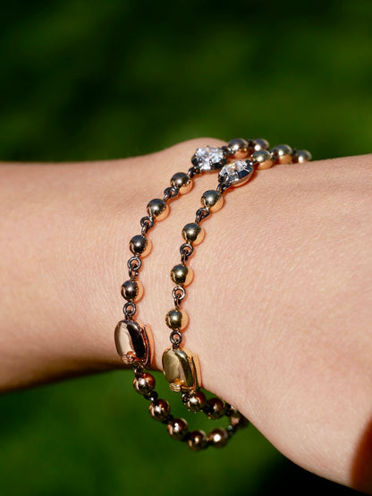 Georgian Victorian Art Deco Ball Chain Multi Stone Bracelet, Lab Diamond or Moissanite, view 8