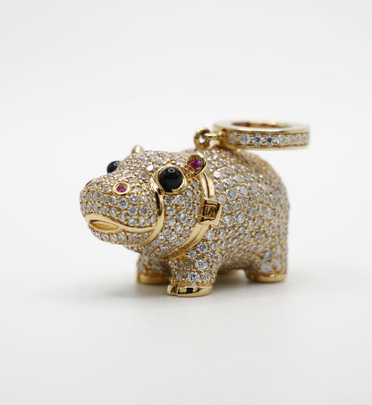Baby Hippo Locket Pendant, Yellow Gold, view 2