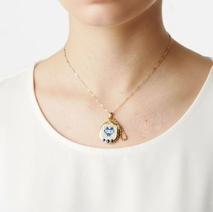 Pet Egg Pendant with Moissanites and Gemstones on Ball Chain, 18K Gold Filled, view 14