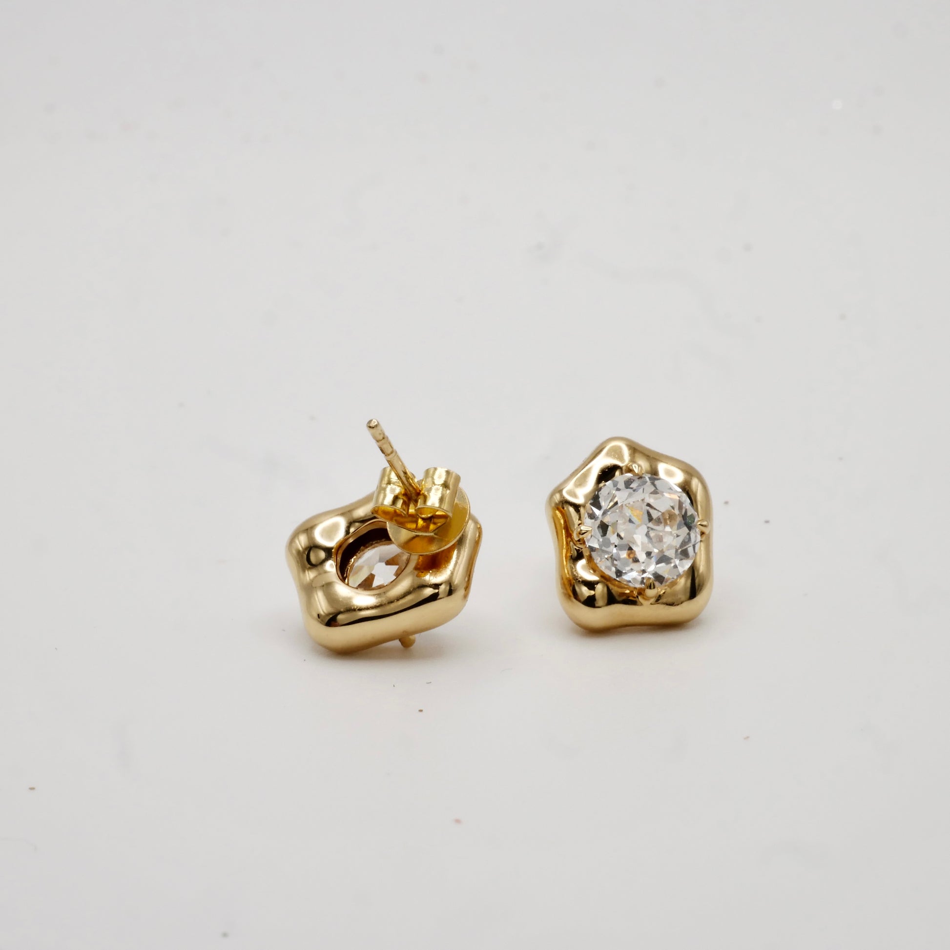 Lab Diamond Stud Earrings 18K Gold | Old European Cut 1.5ct Each | Modern Diamond Earrings | Unique Setting | by Disco Marshmallow