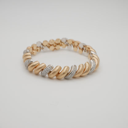 Silk Engraved Rigatto Twist Bracelet with Pavé Lab Diamonds in 14K or 18K Gold, view 9