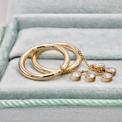 Double Ring with Pear Shaped Moissanites, 14K Gold, view 7