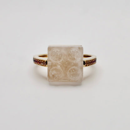Building Block Ring with Quartz and Rainbow Sapphires