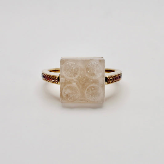 Building Block Ring with White Quartz and Rainbow Sapphires