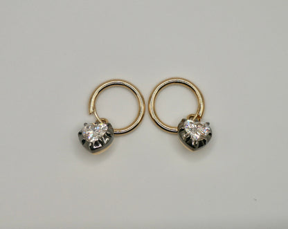 Heart Georgian Victorian Hoop Earrings, Lab Diamond or Moissanite, view 5