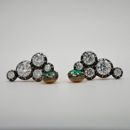 Georgian Victorian Climbing Collet Emerald and Moissanite Stud Earrings, view 6