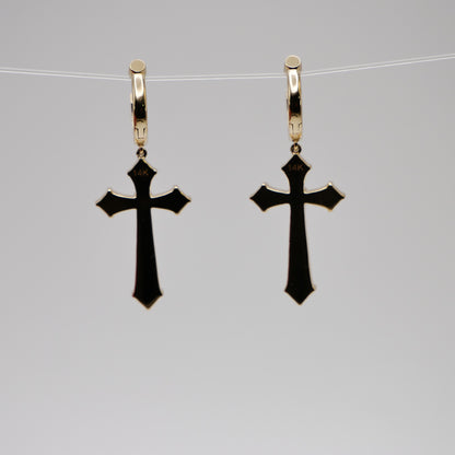 Gothic Cross Earrings, 14K Gold, view 6