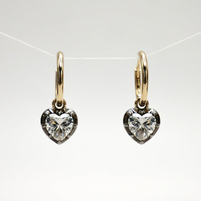 Heart Georgian Victorian Hoop Earrings, Lab Diamond or Moissanite