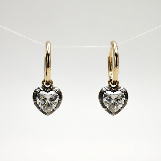 Heart Georgian Victorian Moissanite Blackened Gold Hoop Earrings