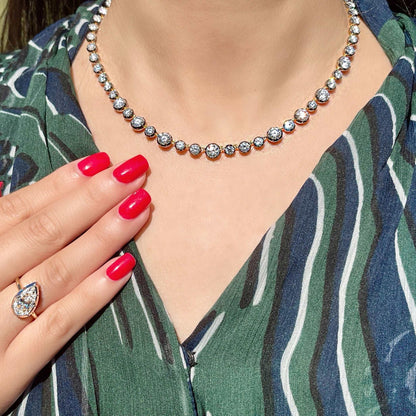 Georgian Victorian Riviere Collet Button Back Diamond or Moissanite Tennis Necklace, 16 Ct