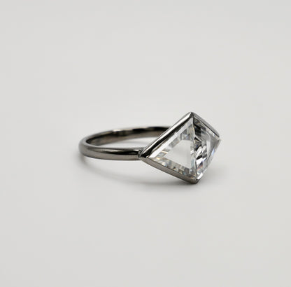 Gold, Triangle Portrait Cut Moissanite Bezel Ring, 14K Gold, view 2